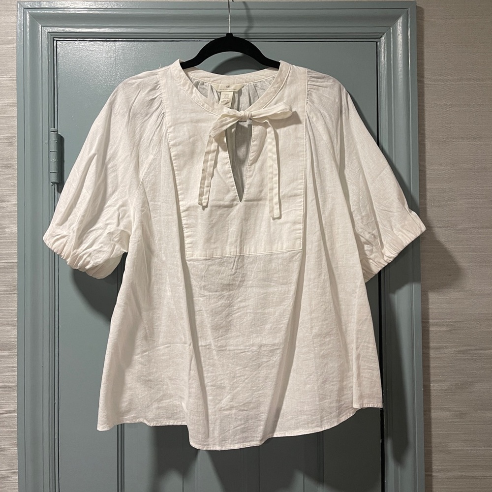 Tie front bow puffy sleeve shirt - Picture 7 of 7